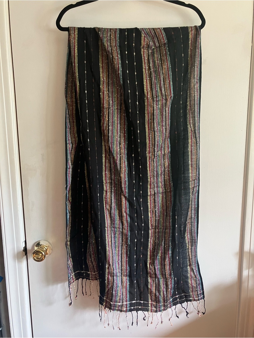 Black Multicolor Striped Woven Shawl Scarf